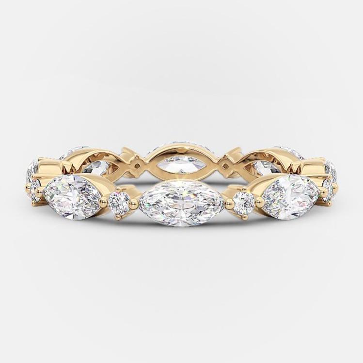 0.30 CT Marquise Cut Round Cut Lab Grown Diamond Band For Her Mapple Gems