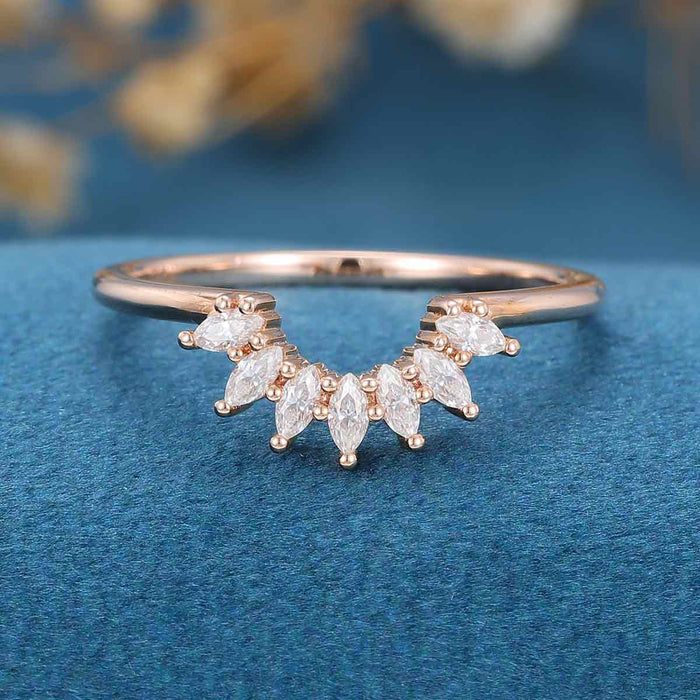 Marquise Shaped Moissanite Curved Wedding Band Mapple Gems