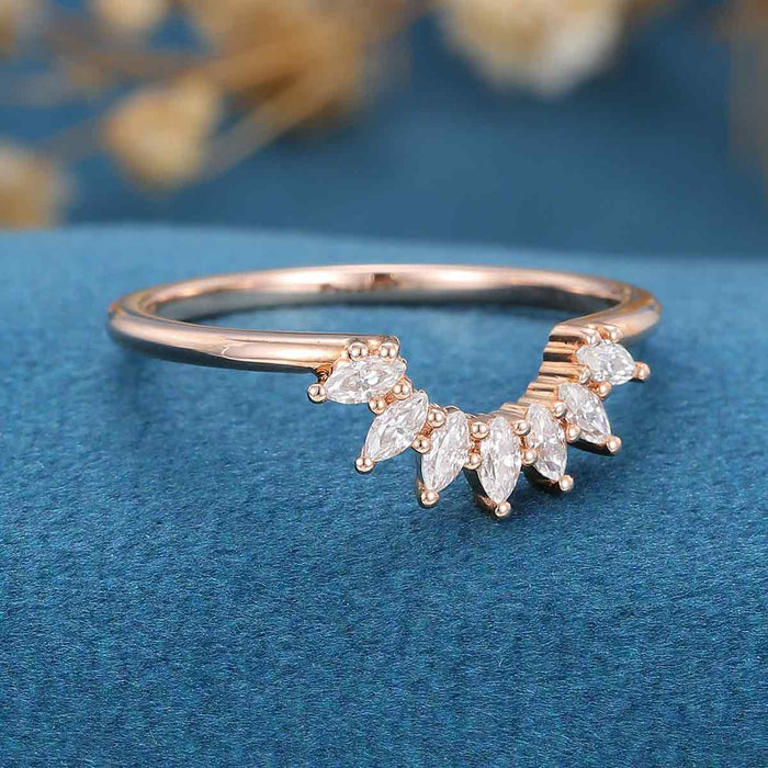 Marquise Shaped Moissanite Curved Wedding Band Mapple Gems