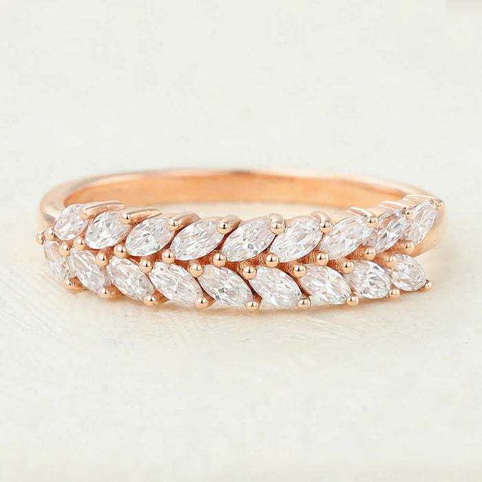 Marquise Shaped Moissanite Half Eternity Wedding Band Mapple Gems