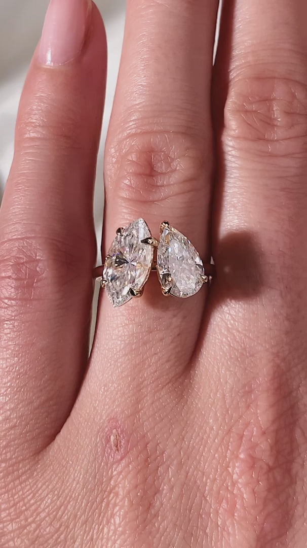Sparkling Pear and Marquise Moissanite Ring