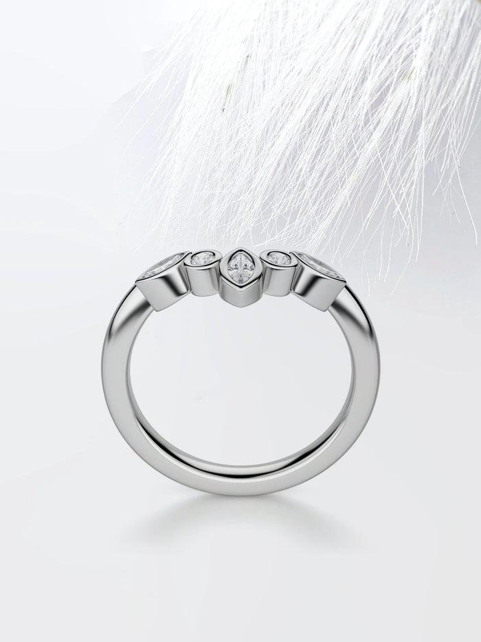 Marquise & Round Cut Moissanite Curved Diamond Wedding Band Mapple Gems