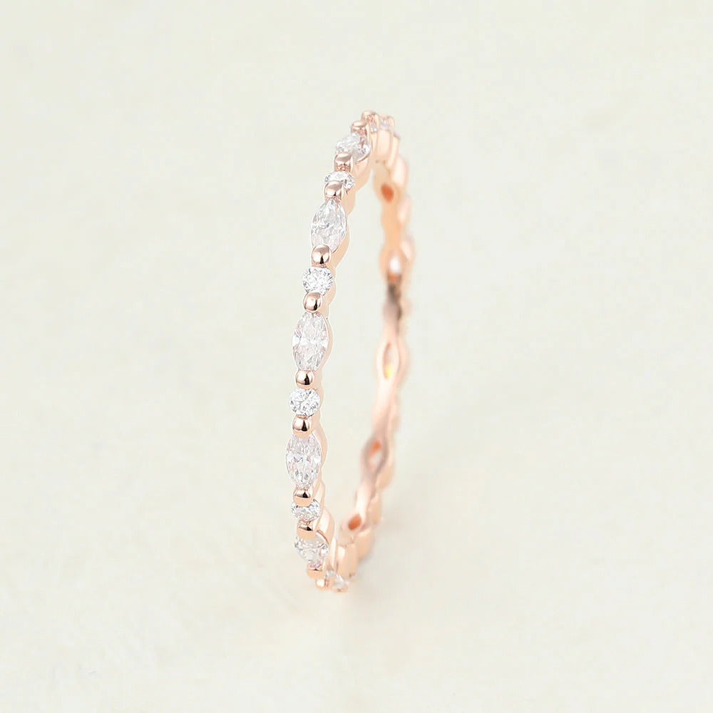 Marquise & Round Shaped Moissanite Alternative Stone Wedding Band Mapple Gems