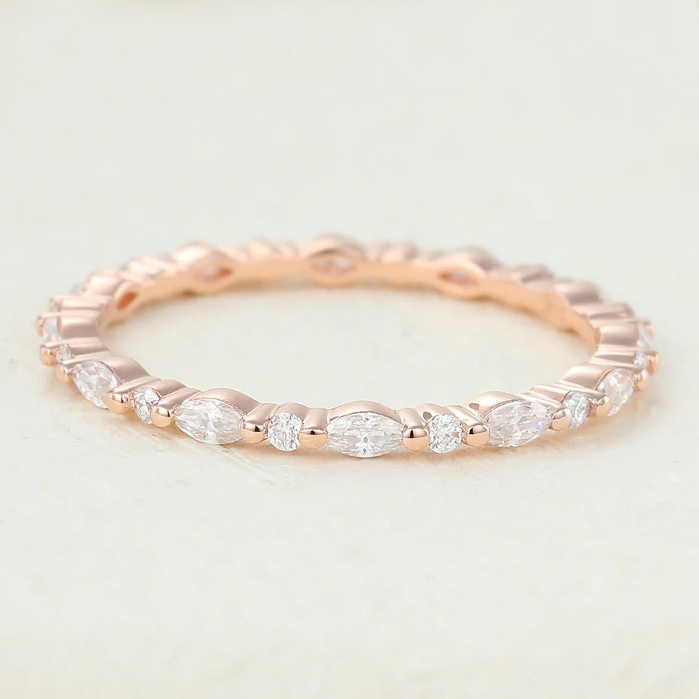 Marquise & Round Shaped Moissanite Alternative Stone Wedding Band Mapple Gems