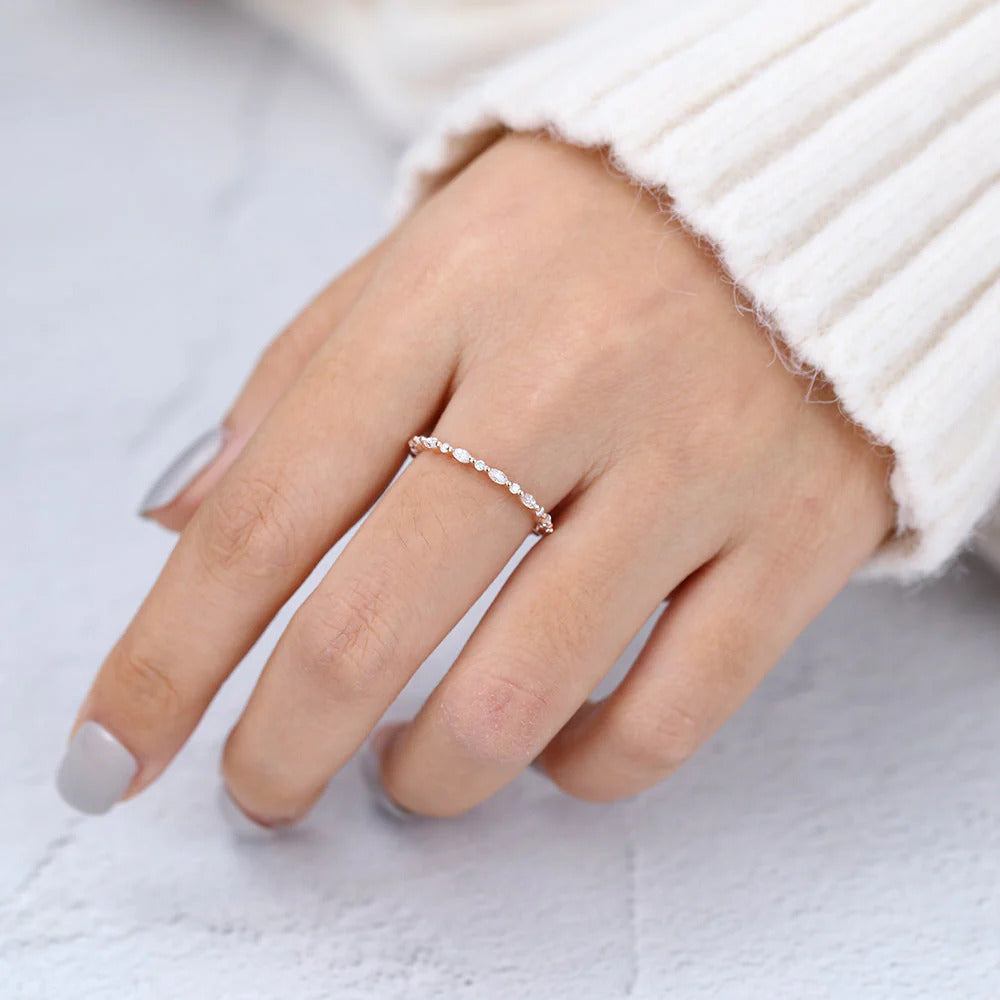 Marquise & Round Shaped Moissanite Alternative Stone Wedding Band Mapple Gems