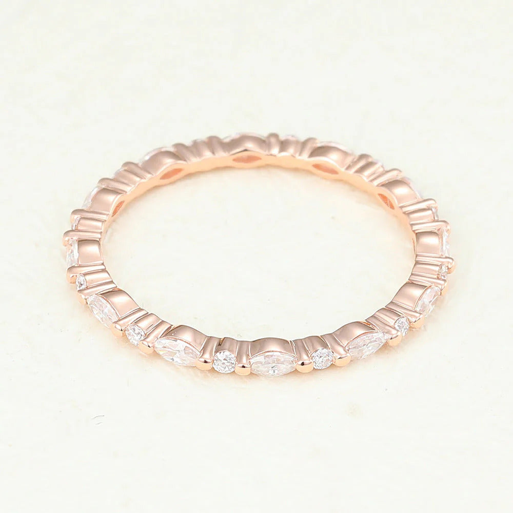 Marquise & Round Shaped Moissanite Alternative Stone Wedding Band Mapple Gems