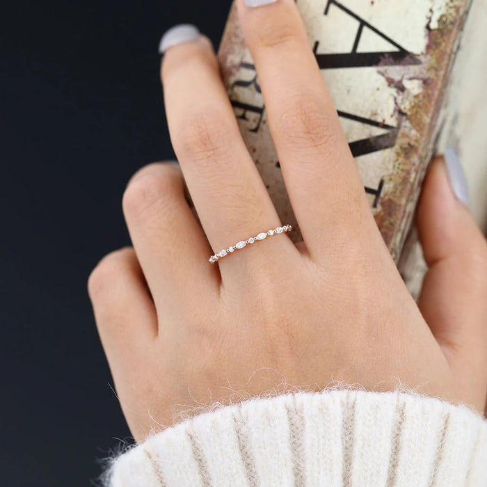 Marquise & Round Shaped Moissanite Alternative Stone Wedding Band Mapple Gems