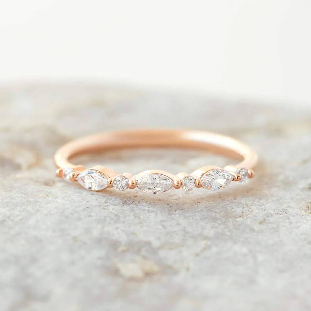 0.26ctw Marquise and Round Cut Half Eternity Wedding Band Mapple Gems
