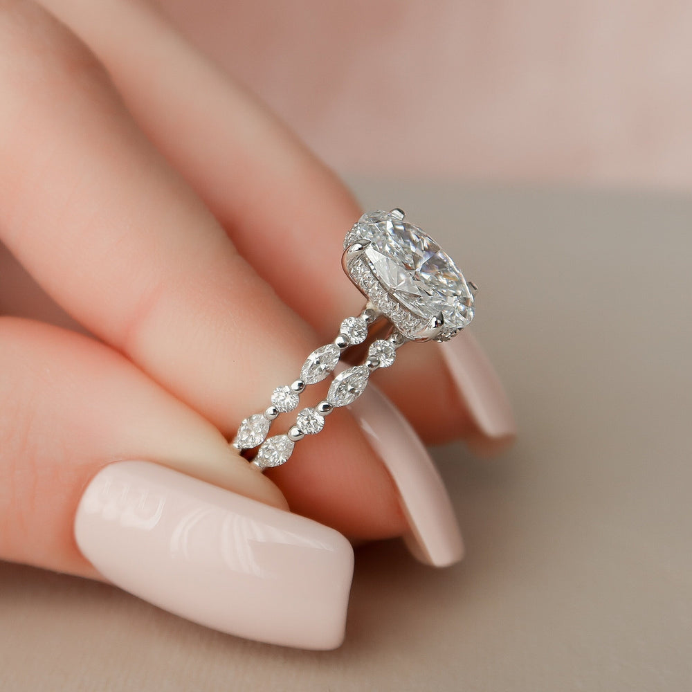 3.50 CT Oval Cut Moissanite Art Deco Bridal Ring Set Mapple Gems