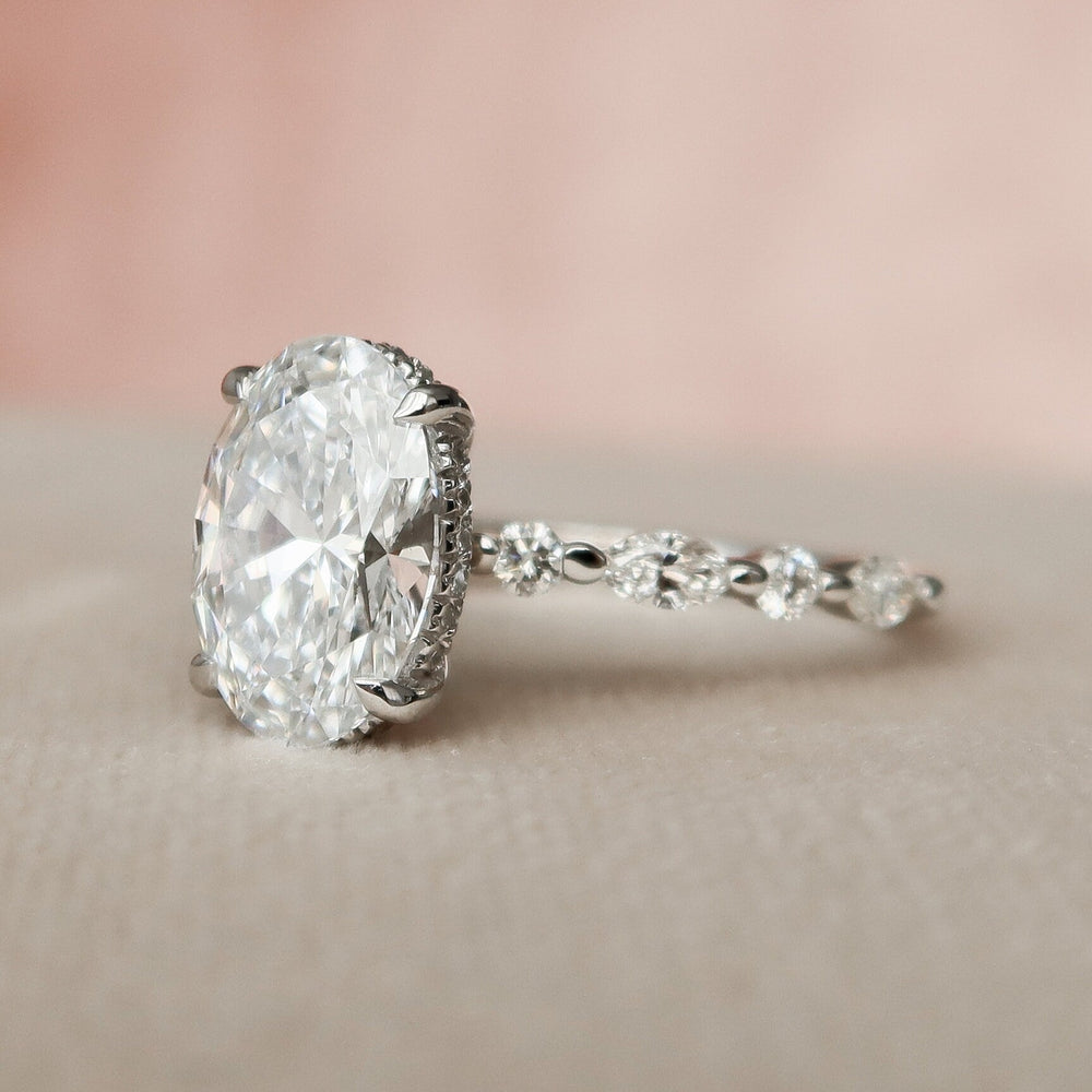 3.50 CT Oval Cut Moissanite Art Deco Bridal Ring Set Mapple Gems