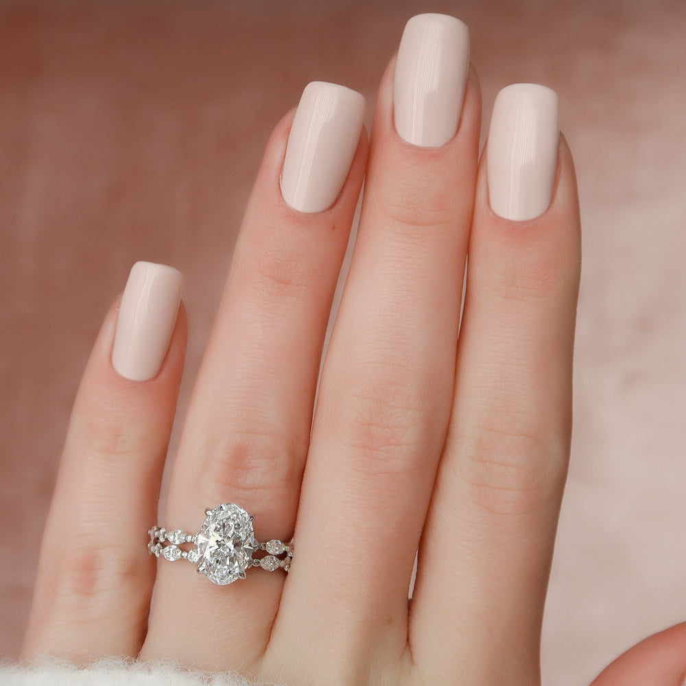 3.50 CT Oval Cut Moissanite Art Deco Bridal Ring Set Mapple Gems