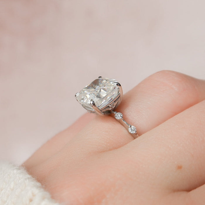 Elongated cushion moissanite promise ring for women, angled view