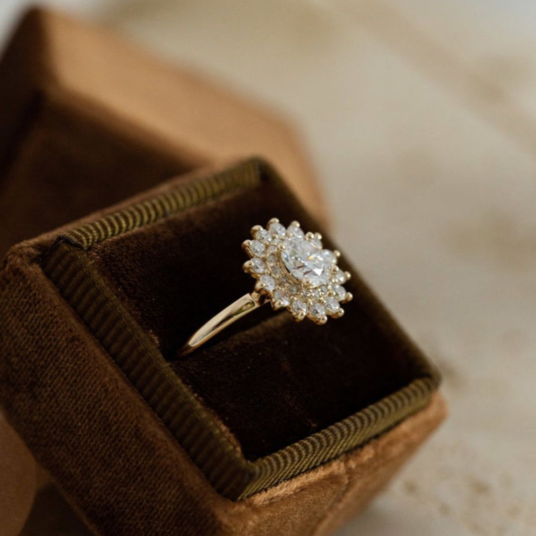 Vintage Inspired Starburst Moissanite Ring