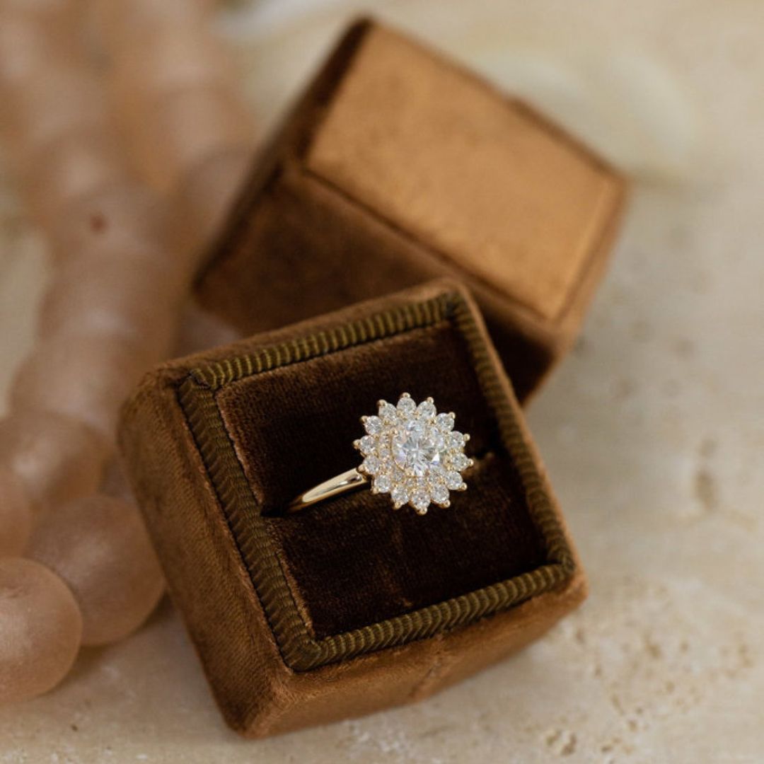 Handmade Round Halo Bridal Moissanite Ring