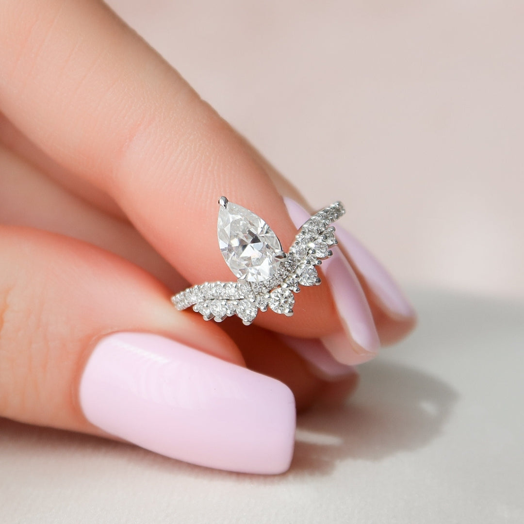Custom Pear Cut Moissanite Stacking Ring