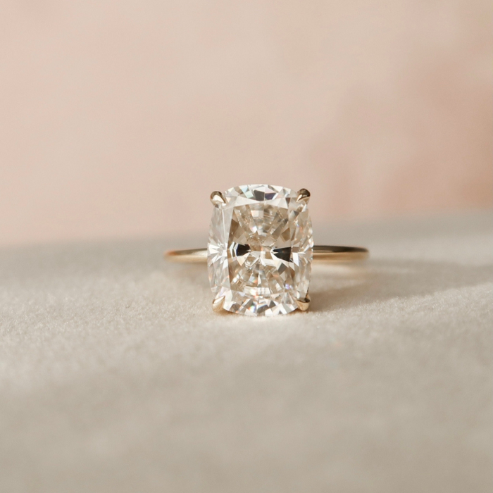 Cushion cut moissanite square solitaire engagement ring in gold