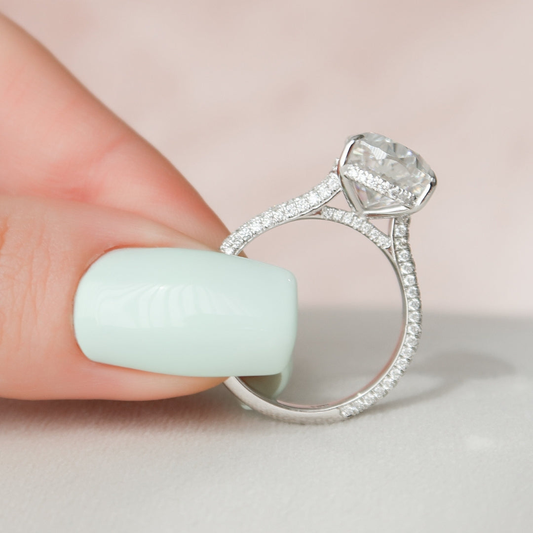 Unique Bridal Moissanite Ring with Pave Design