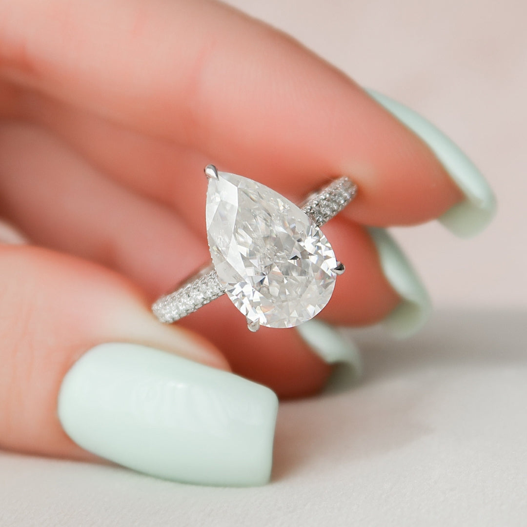 Custom Handmade Pear Cut Hidden Halo Ring
