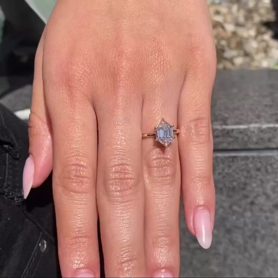 14K Rose Gold Hexagon Moissanite Ring