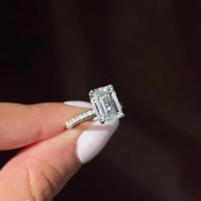 3 CT emerald cut moissanite engagement ring in 14K white gold