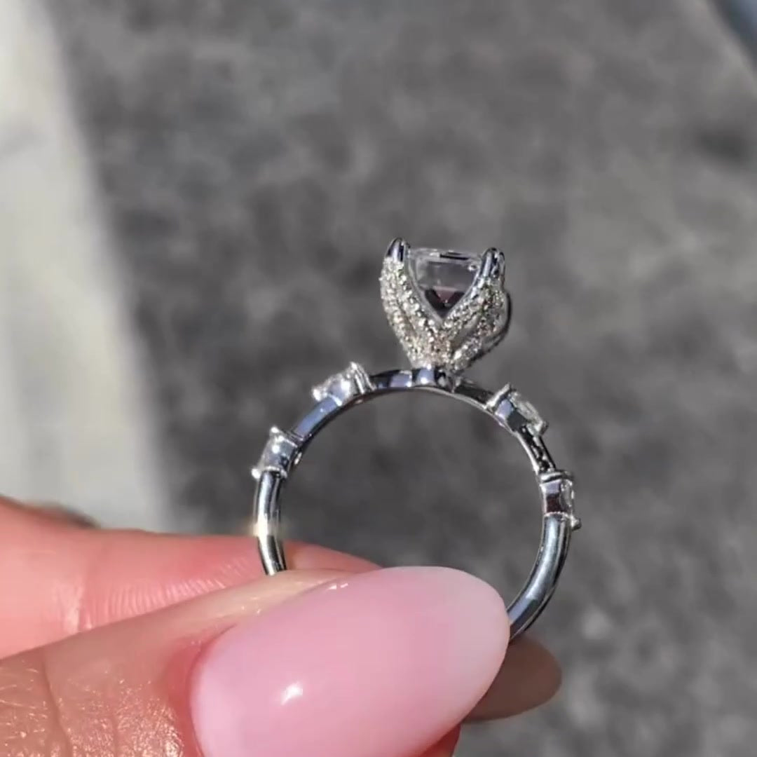 Hidden Halo Emerald Cut Moissanite Ring