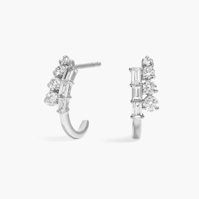 Baguette Cut Moissanite Round Ear Climber Earrings - hero
