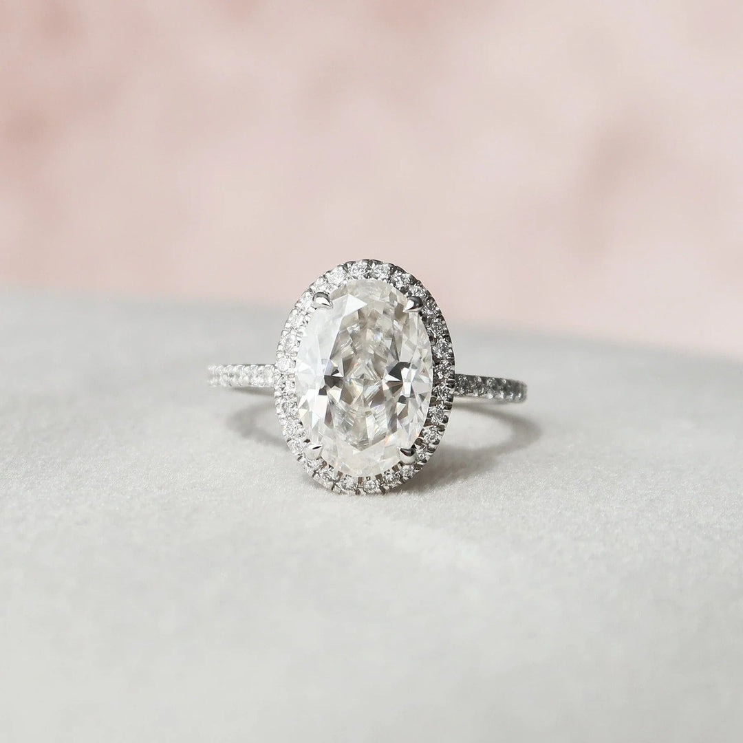 Oval Cut Halo Moissanite Engagement Ring