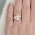 Load image into Gallery viewer, Affordable Oval Moissanite Cluster Halo Engagement and Wedding Ring Set