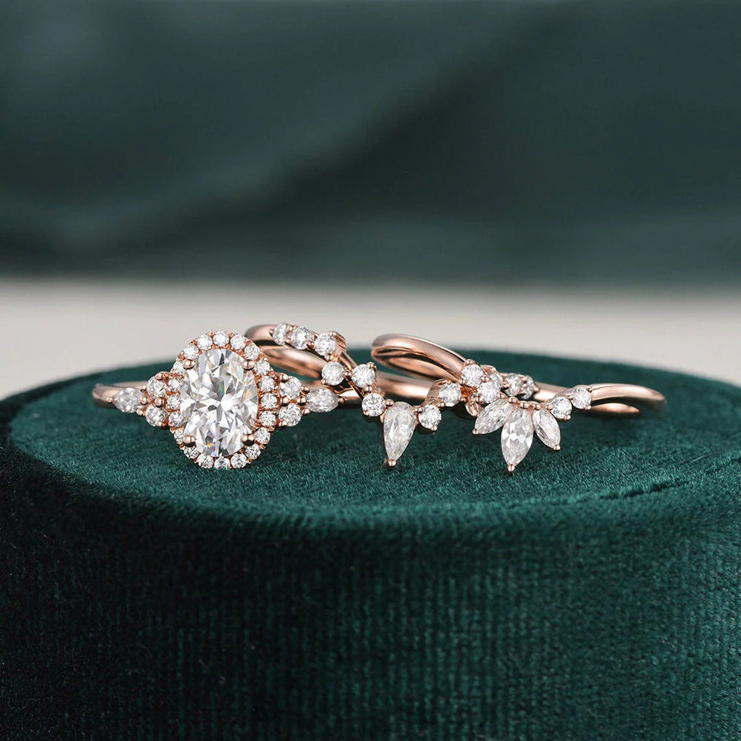 Oval Halo Moissanite Wedding Set for Brides