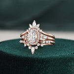 Load image into Gallery viewer, Oval Halo Moissanite Engagement Ring with Matching Wedding Band