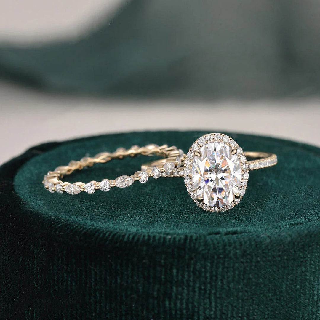 2 Carat Oval Cut Moissanite Halo Bridal Set for Women
