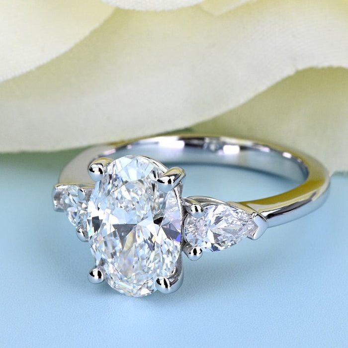 1.75 CT Oval Cut Lab Grown Diamond Three Stone Engagement Ring Mapple Gems