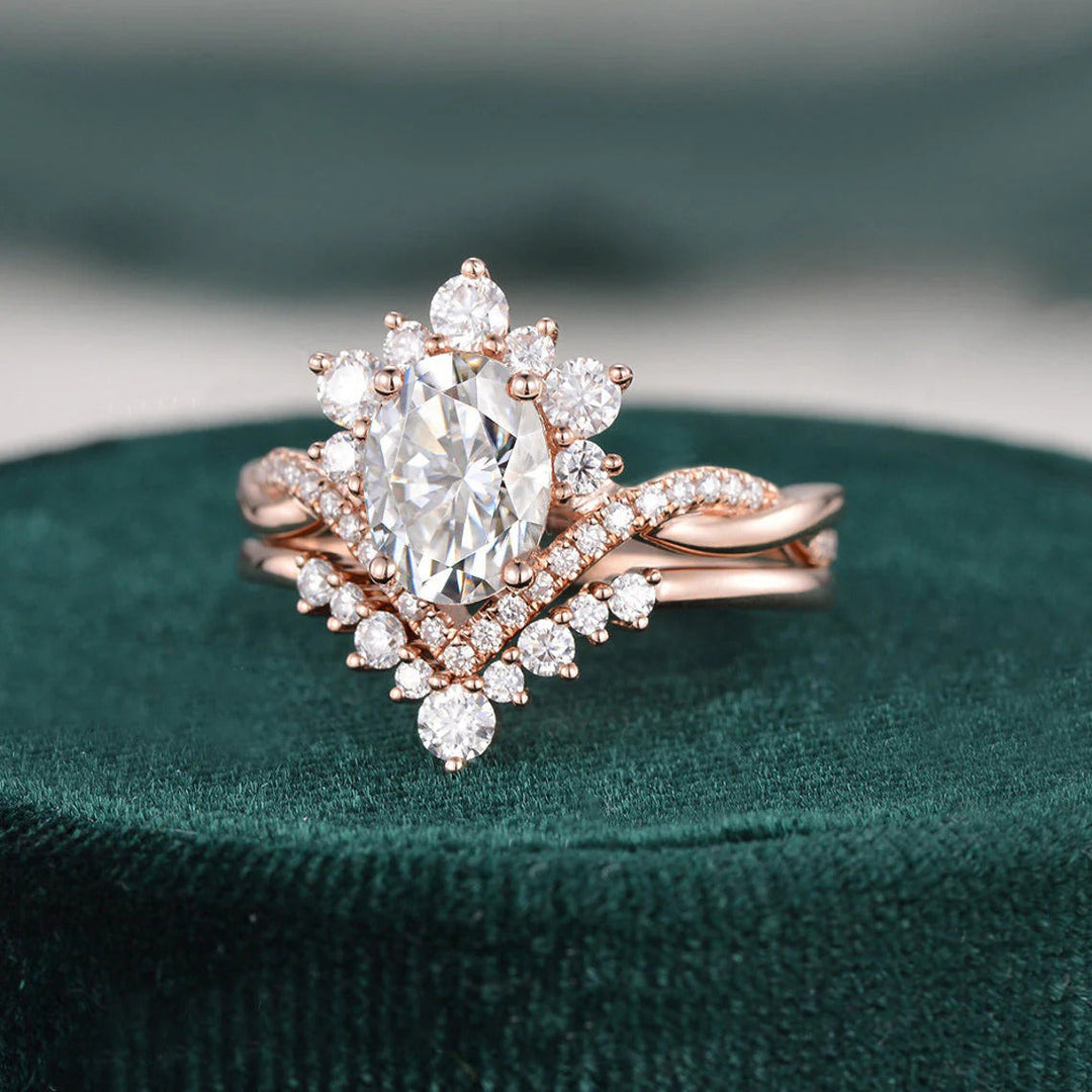Affordable Oval Cut Moissanite Engagement and Wedding Ring Set