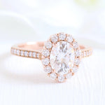 Load image into Gallery viewer, Affordable 2 Carat Oval Luna Halo Moissanite Bridal Set