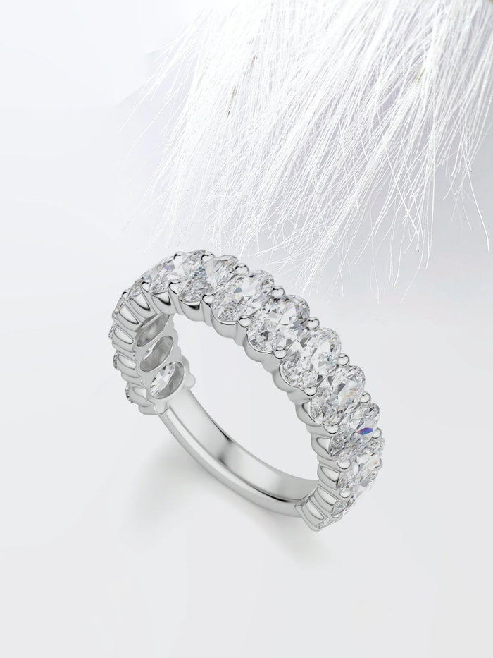 Oval Cut Moissanite Prong Diamond Wedding Band in White Gold Mapple Gems