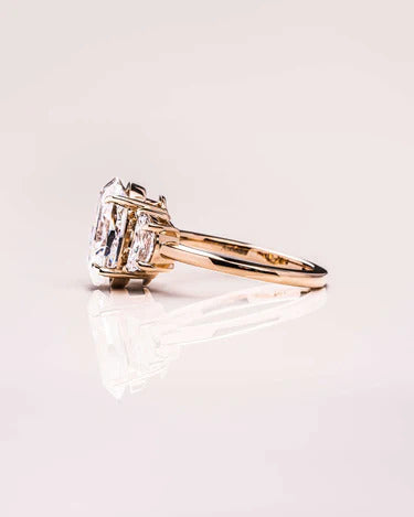 Solid Gold Three Stone Oval Ring for Women