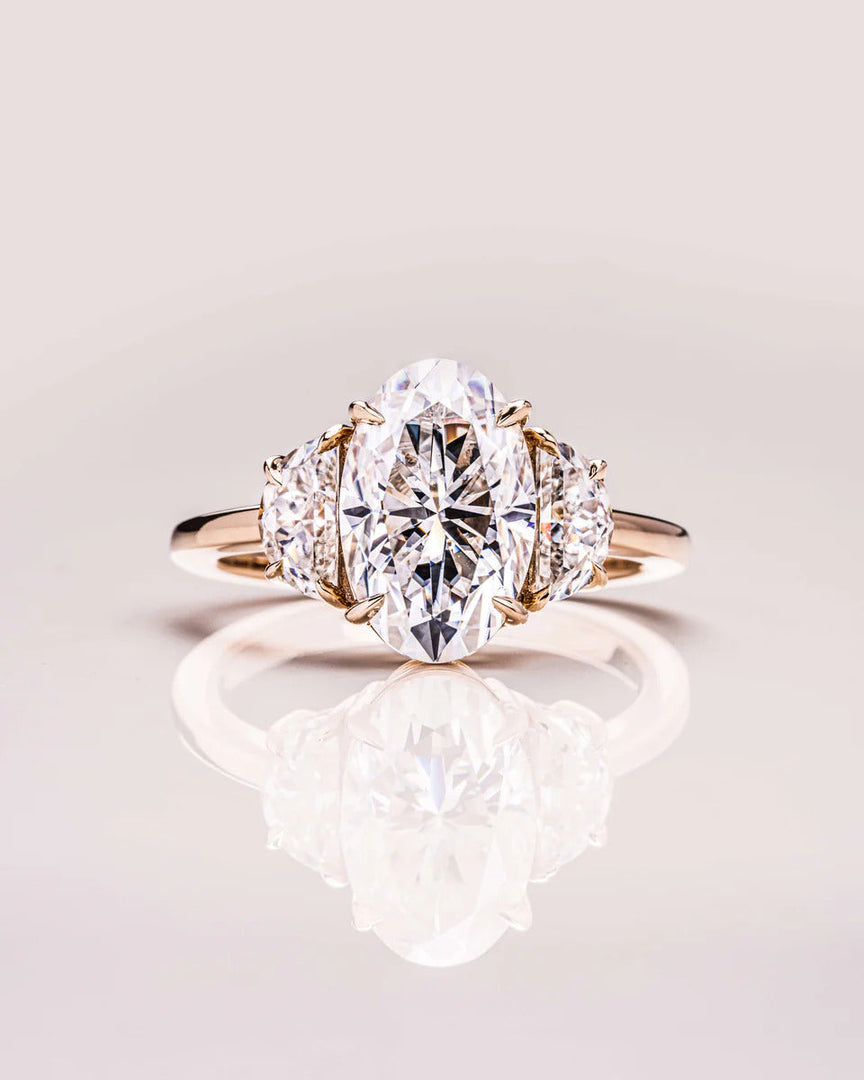 Oval Three Stone Moissanite Engagement Ring
