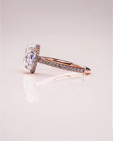 Oval Solitaire and Round Pave Wedding Rings