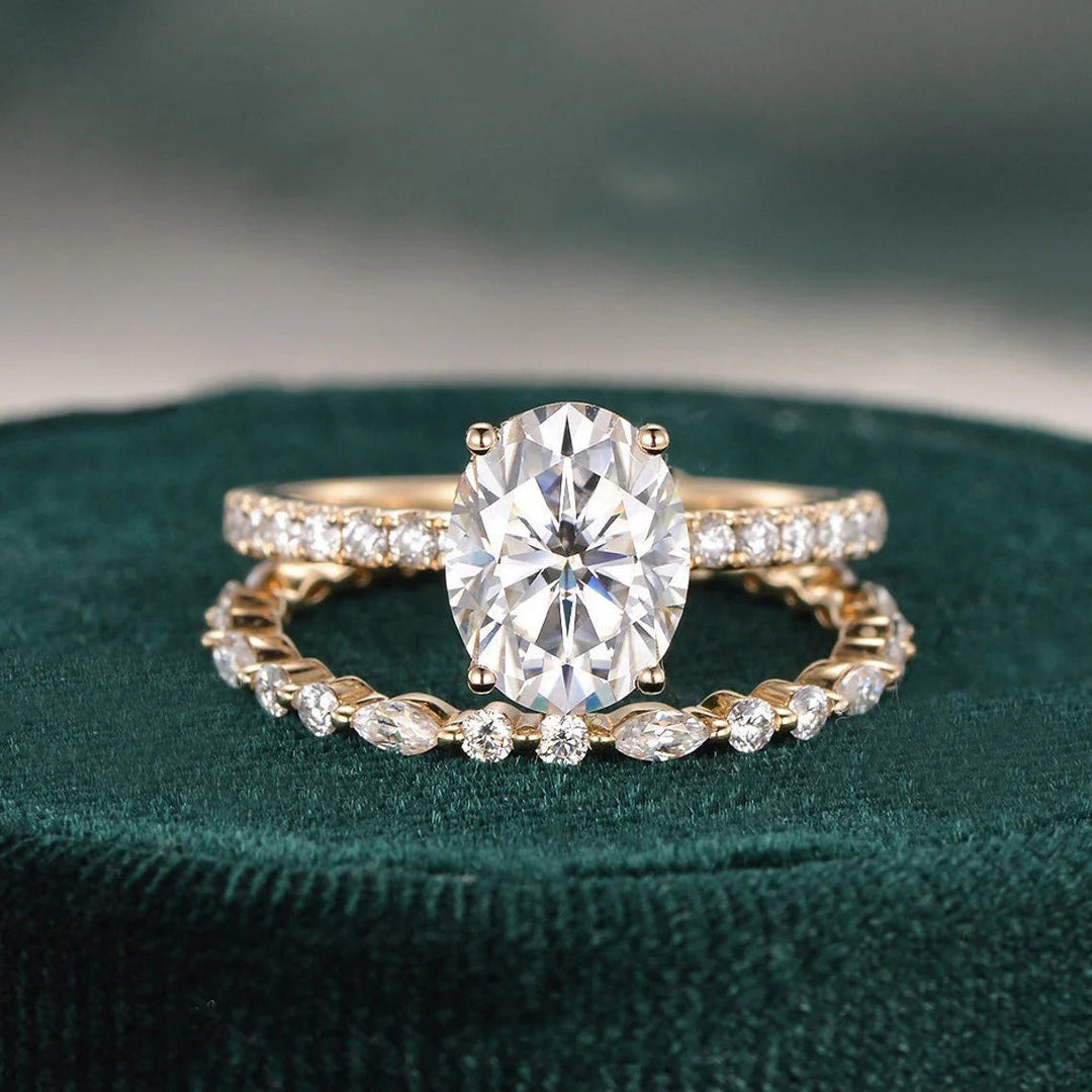 2.0 CT Oval Cut Solitaire Moissanite Bridal Wedding Ring Set Mapple Gems