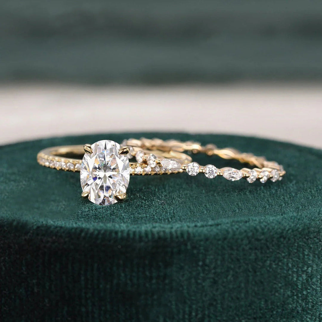 Elegant Oval Solitaire Moissanite Bridal Wedding Ring Set USA