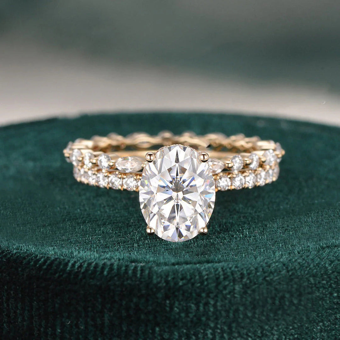 2.0 CT Oval Cut Solitaire Moissanite Bridal Wedding Ring Set Mapple Gems