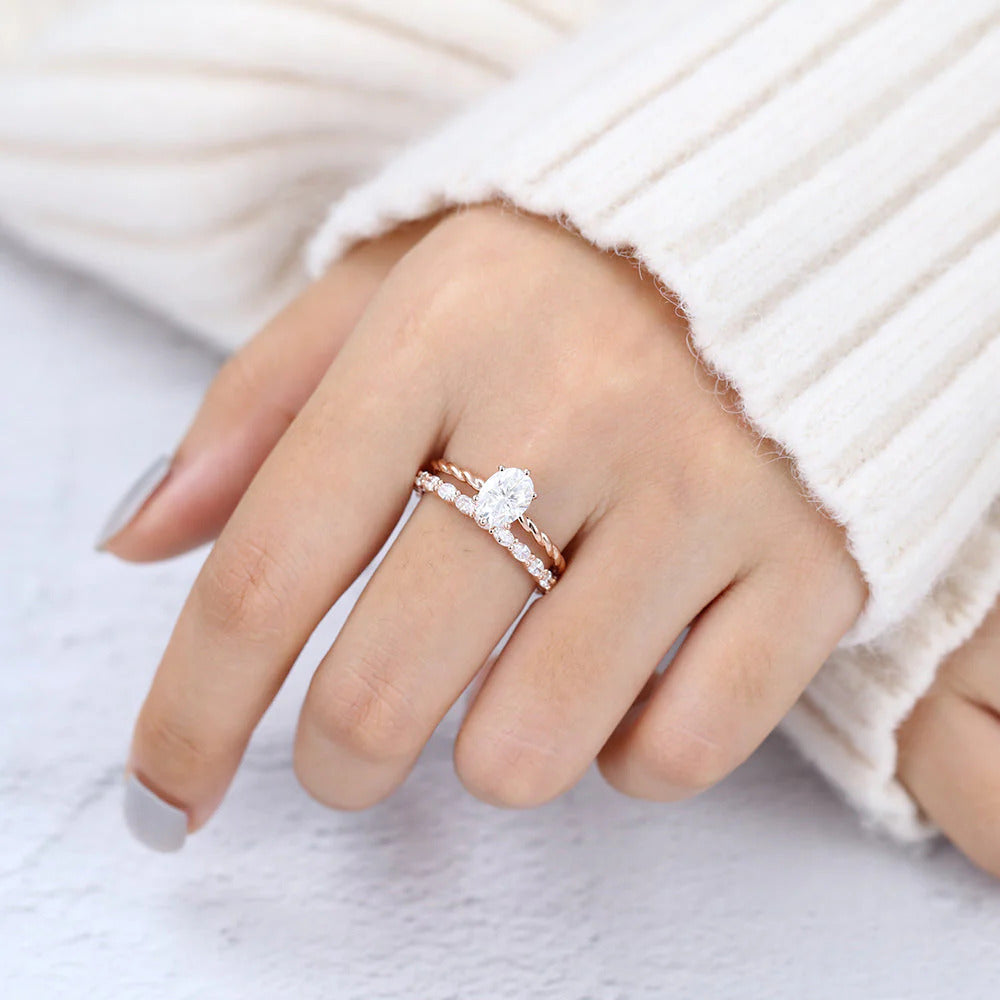 Oval Moissanite Solitaire Wedding Bridal Ring Set Mapple Gems