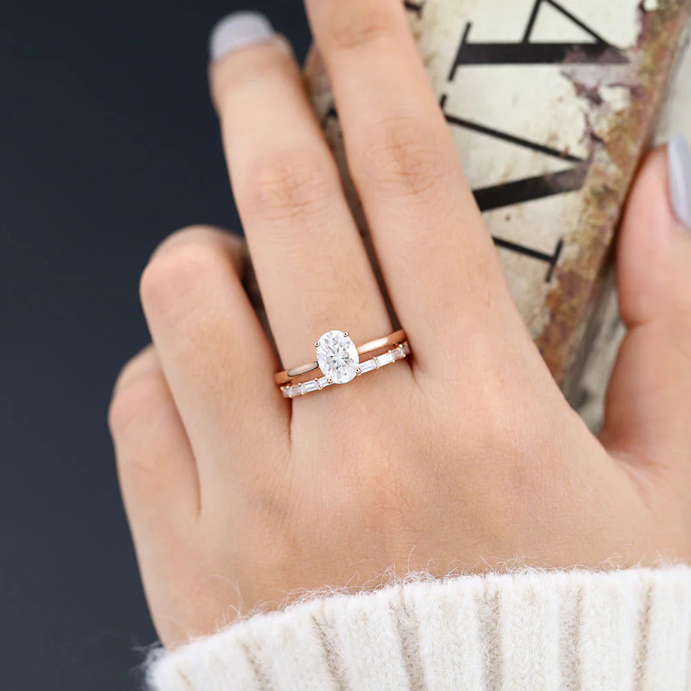 2 Carat Oval Cut Moissanite Solitaire Bridal Set for Women