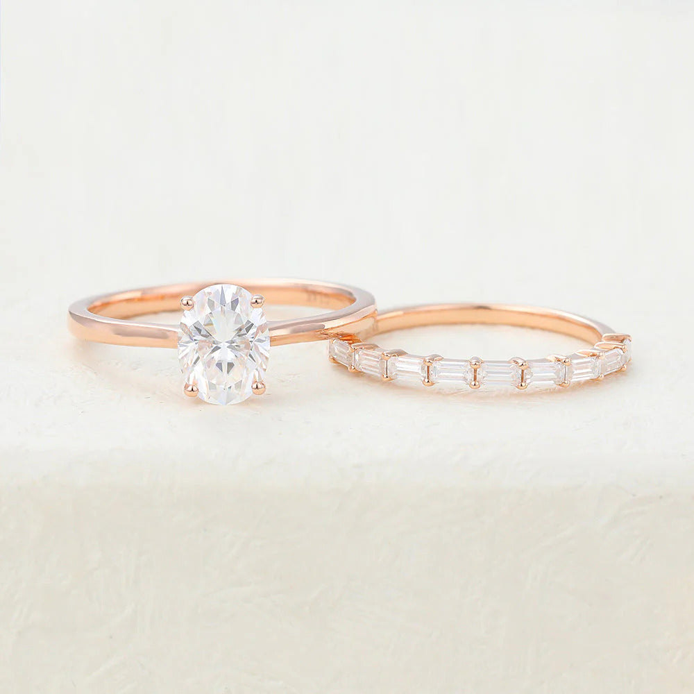 Elegant Oval Solitaire Moissanite Wedding Ring Set USA