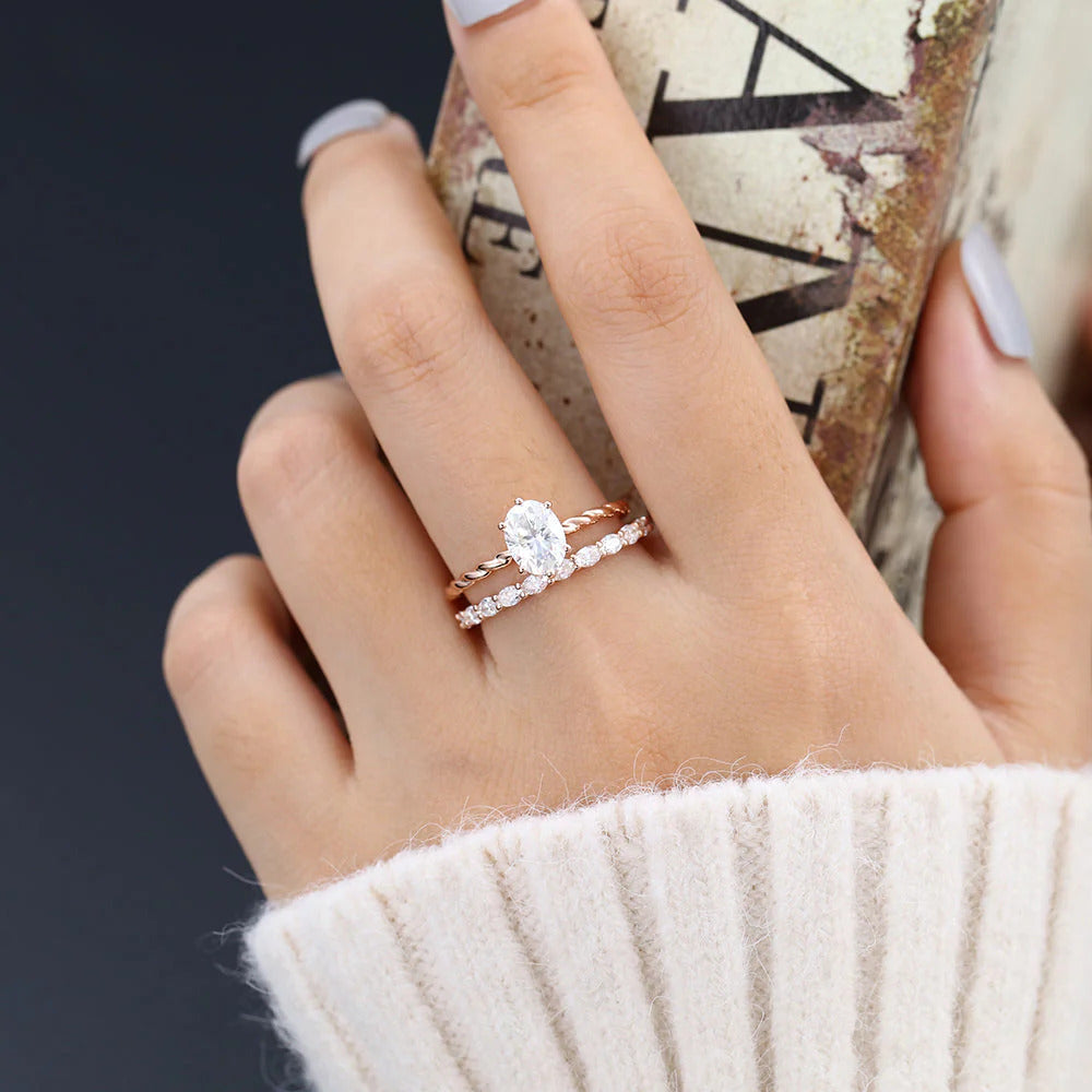 Oval Moissanite Solitaire Wedding Bridal Ring Set Mapple Gems