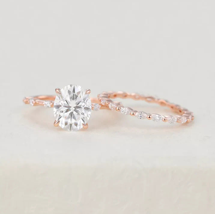 Affordable Oval Moissanite Solitaire Engagement and Wedding Ring Set