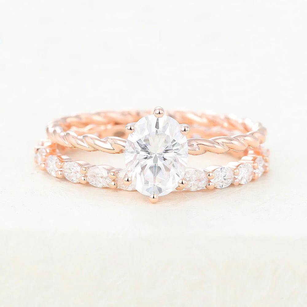 Oval Moissanite Solitaire Wedding Bridal Ring Set Mapple Gems