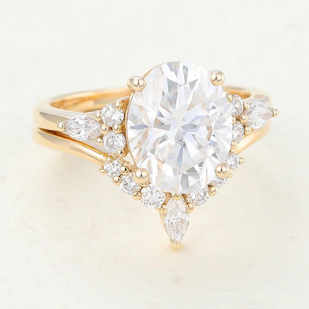 Elegant 3 Carat Oval Moissanite Bridal Wedding Ring Set USA