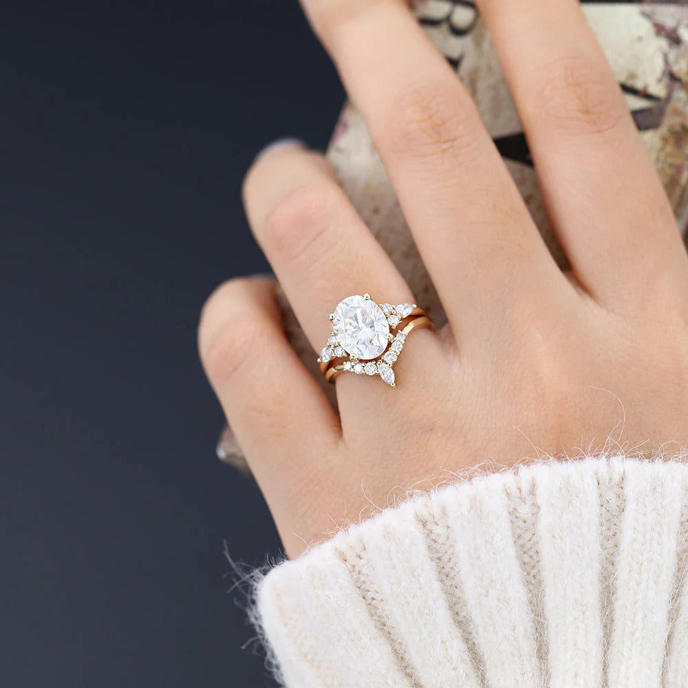 Affordable 3.0 CT Oval Moissanite Wedding and Engagement Ring Set