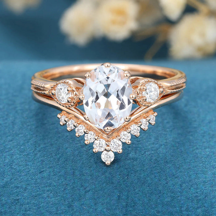 Oval Shaped Moissanite Wedding Bridal Ring Set